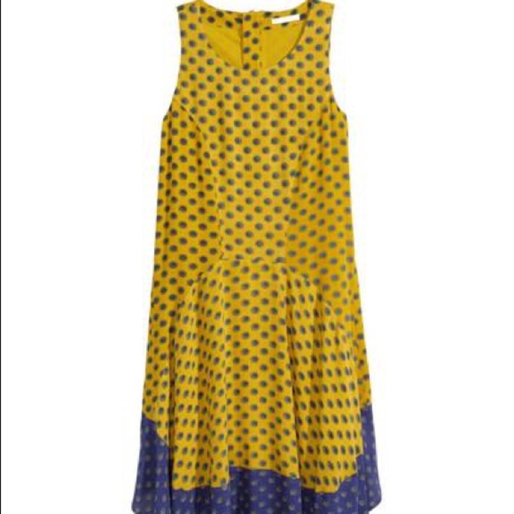 H&M yellow and blue tea length sun dress.